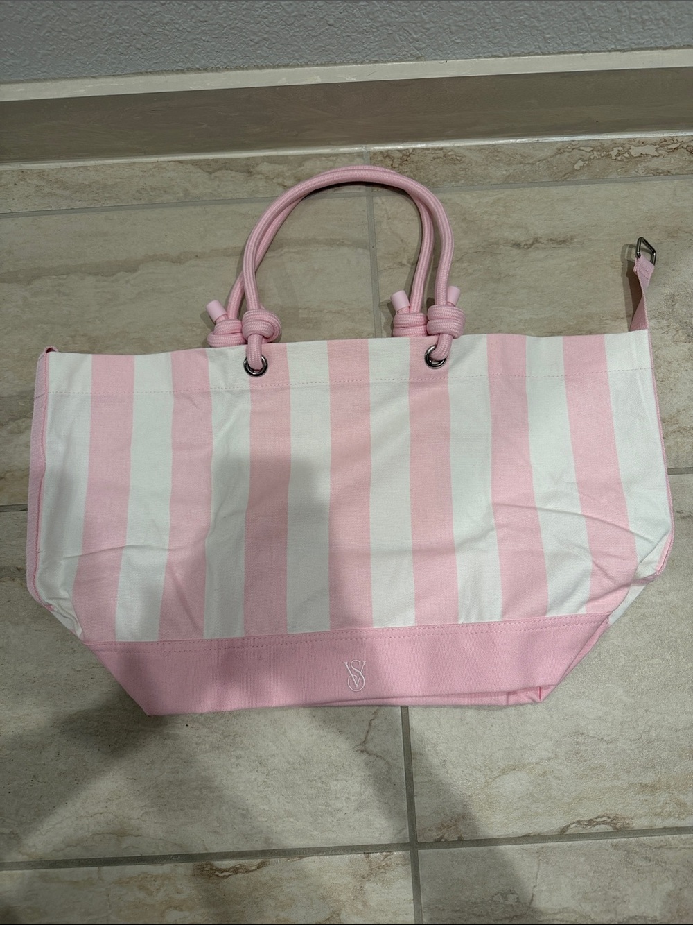 Victorias Secret Striped Pink & White Tote Bag